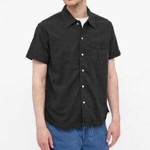 Corridor Short Sleeve Horseshoe Pocket Button Up Short Black Cotton Minimalist-M